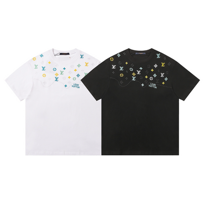 LVC159 High quality men's short sleeved heavy-duty embroidered T-shirt, pure cotton top Clothing