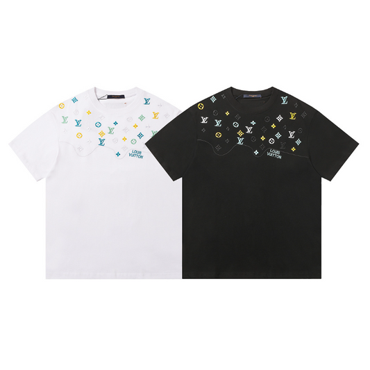 LVC159 High quality men's short sleeved heavy-duty embroidered T-shirt, pure cotton top Clothing