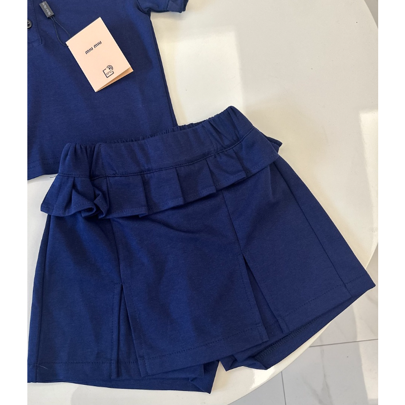 TMIUC3 New girls' summer cotton collar top+cotton shorts set