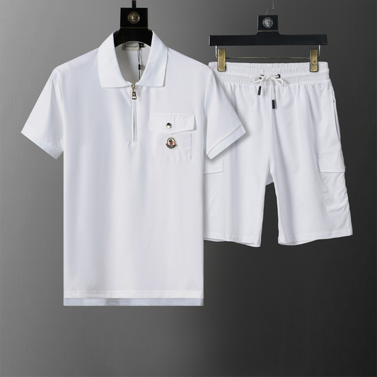 MOC045 New men's summer pure cotton polo top+shorts two-piece outfit clothing