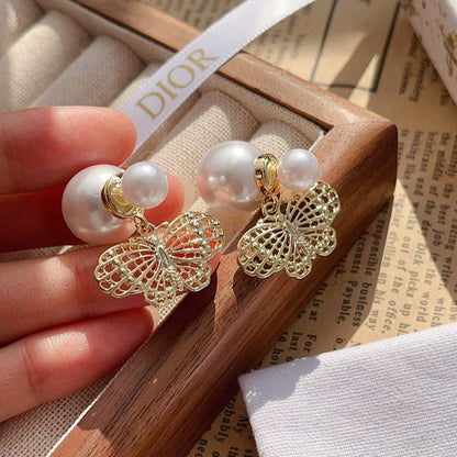 A1071  Women's butterfly pearl earring jewelry