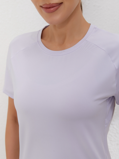 zalo2148  Women's short sleeved round neck split hem slimming and slimming, quick drying running and fitness clothing