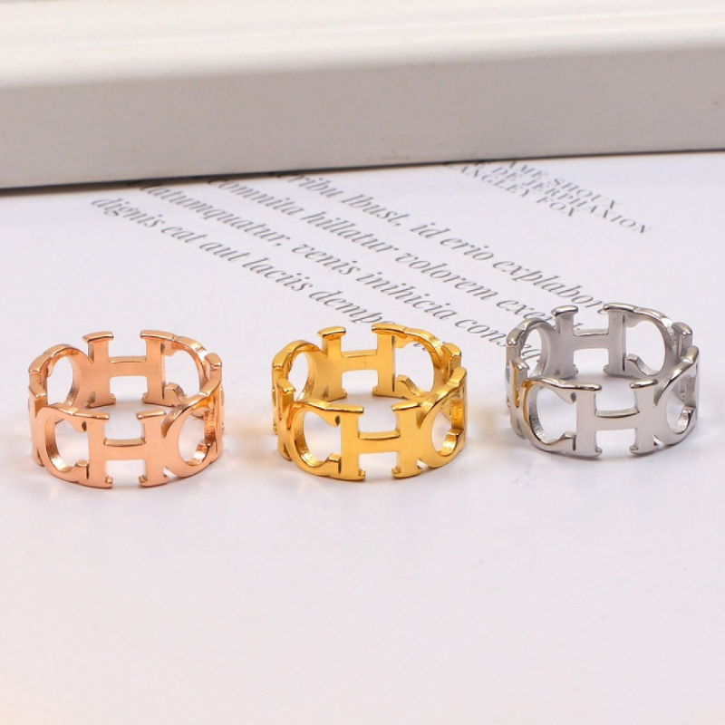 CHR37 Stainless steel large C letter ring women's jewelry