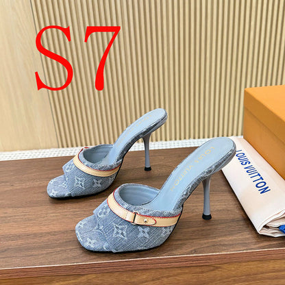 SHLS19 Women slipper 5.5CM 9.5CM high heels Shoes 35-43 with box